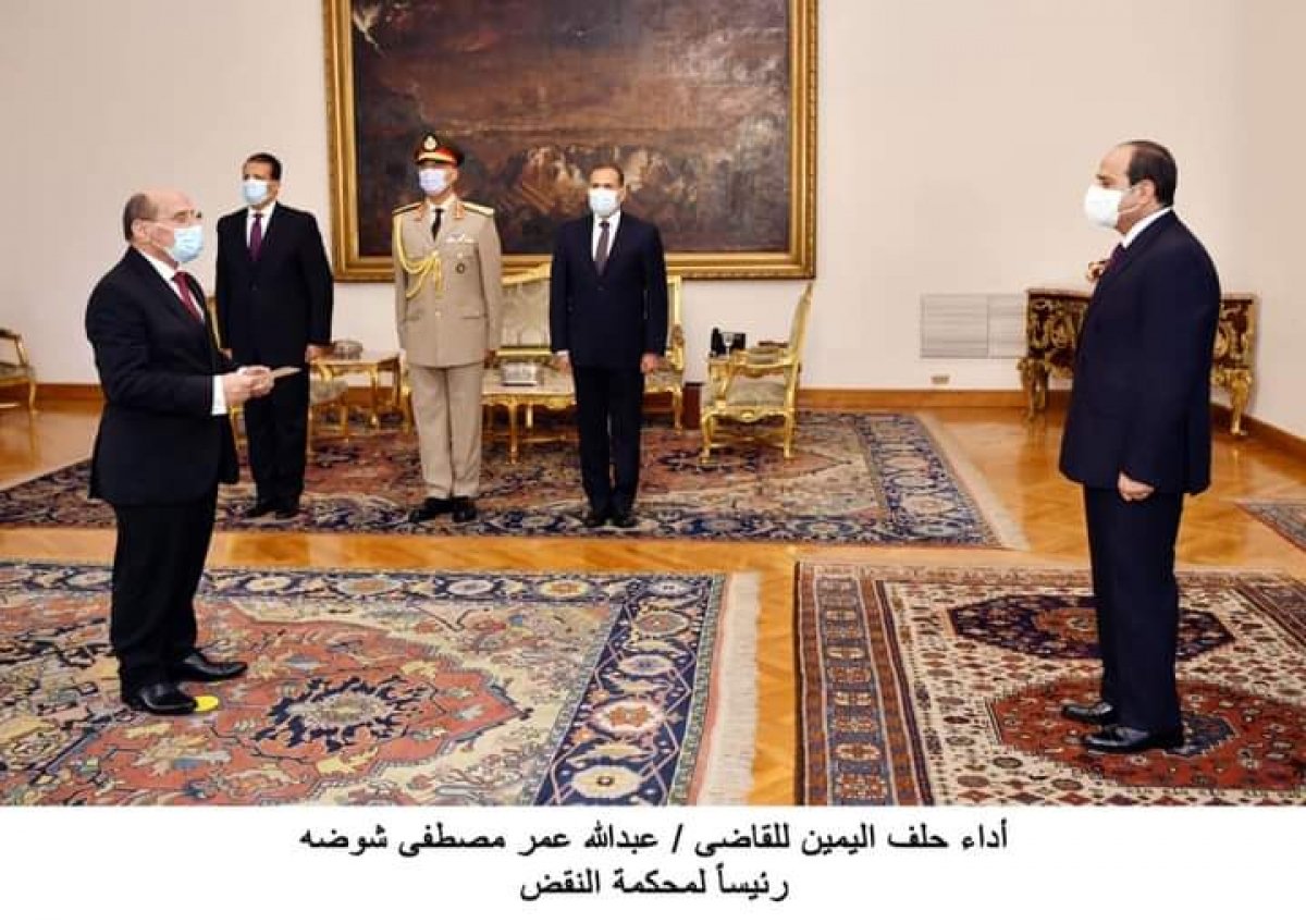 شهد السيد الرئيس عبد الفتاح السيسي صباح اليوم أداء حلف اليمين للقاضي عبد الله عمر مصطفى شوضه رئيساً لمحكمة النقض