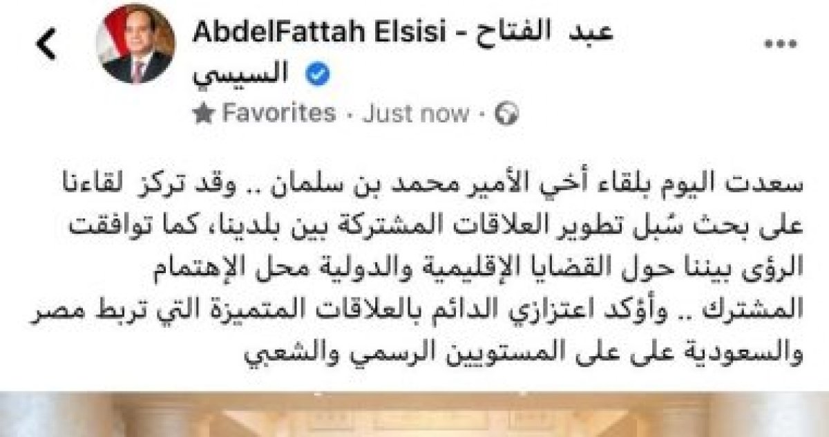 الرئيس السيسى بعد لقاء بن سلمان:أؤكد اعتزازي الدائم بالعلاقات المتميزة بين مصر والسعودية