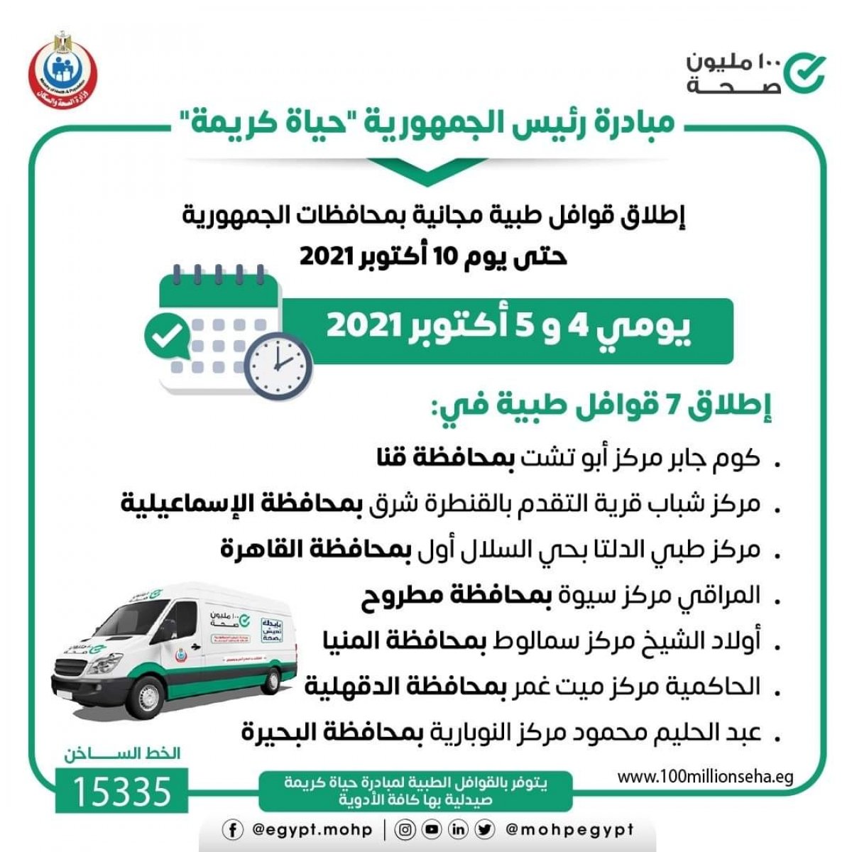 إطلاق سبعة قوافل طبية ضمن مبادرة السيسي «حياة كريمة»