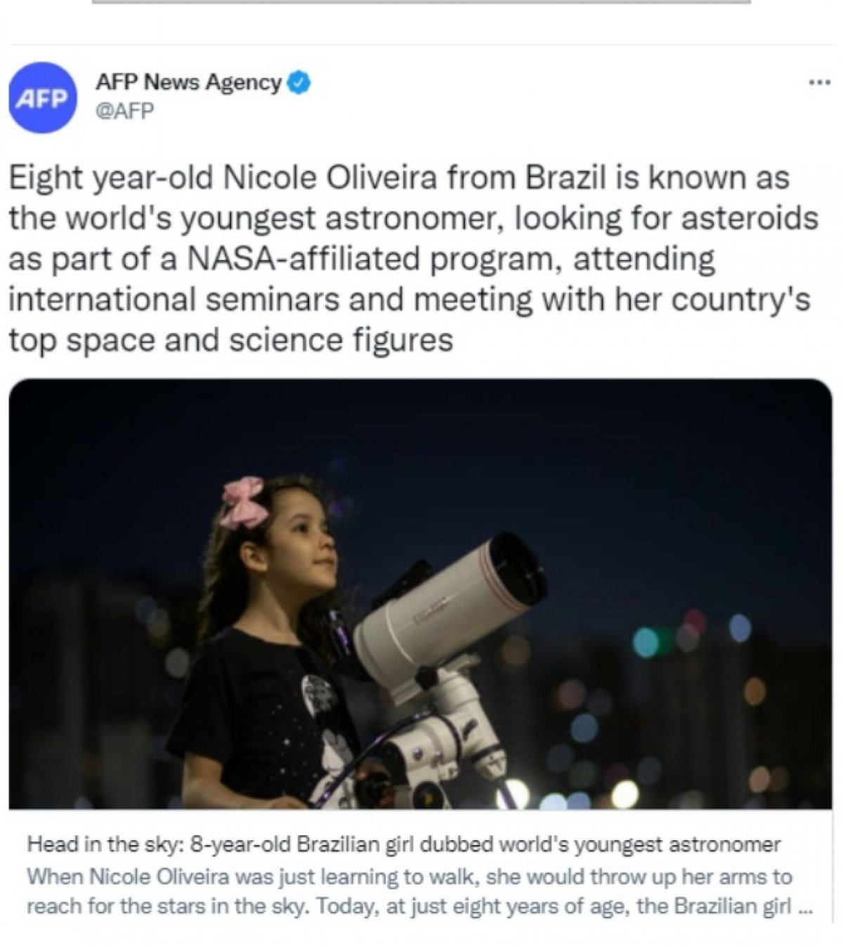 أصغر فلكية في العالم صاحبة الثمانية سنوات تكتشف ١٨ كويكباً