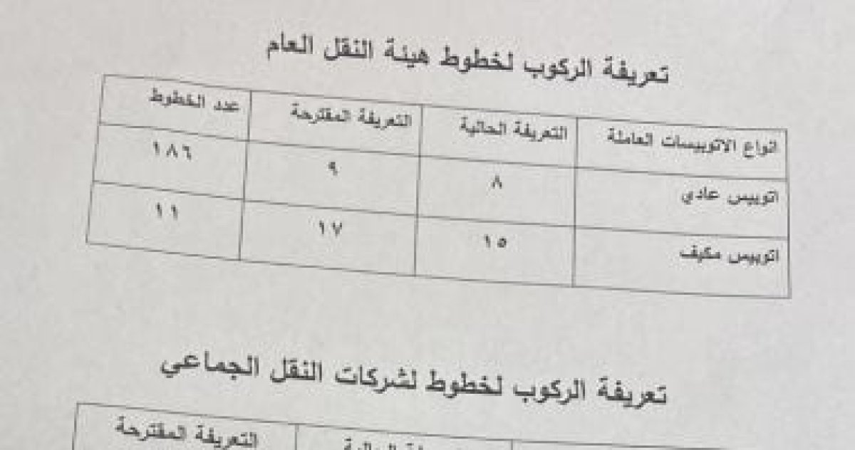 أسعار تذكرة أتوبيسات النقل العام والجماعى بالقاهرة بعد تحريك أسعار الوقود
