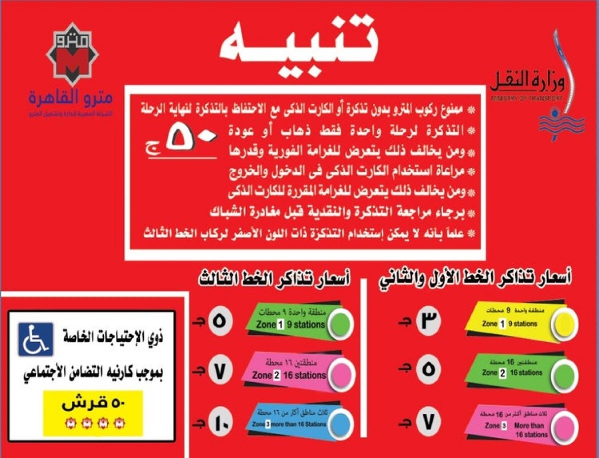 المترو: 50 جنيه غرامة مخالفة التسعيرة الجديدة فى الخط الثالث