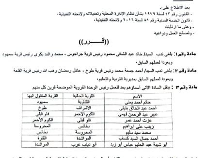  كتب محمد عمار / بالأسماء.. حركة تنقلات محدودة لرؤساء القرى بقنا
